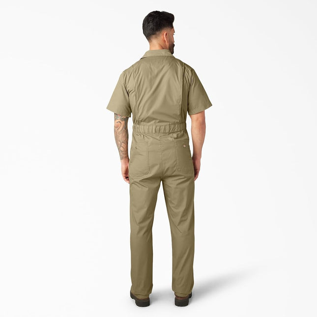Dickies Mens Short Sleeve Coveralls, Khaki, Medium Short