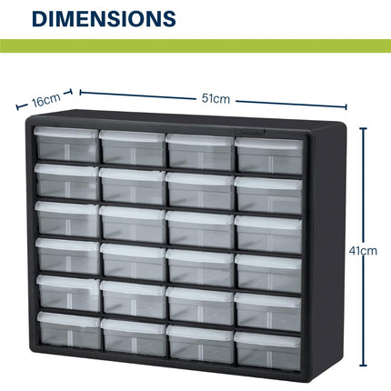 Akro-Mils 10124 24 Drawer Plastic Parts Storage Hardware and Craft Cabinet, 20-Inch x 16-Inch x 6.5-Inch, Black, Gray case with Black Frame