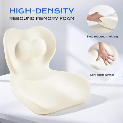 Coverado Car Seat Cushion and Lumbar Support Pillow One Piece, Memory Foam Ergonomic Back Support Driving Seat Cushion for Back Pain, Non-Slip Washable Cushion for Car, Driver, Office