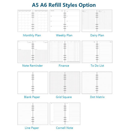 A6 Planner Refill Spiral Notebook Refill 6 Ring Binder Refill,for Filofax,Harphia (A6 3.74 x 6.77'',Full set 11 pcs)