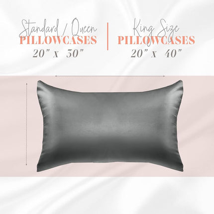 Elegant Comfort Silky and Luxurious 2-Piece Satin Pillowcase Set for Healthier Skin and Hair, Hidden Zipper Closure and Beautifully Packaged, Satin Pillowcase Set, King, Gray