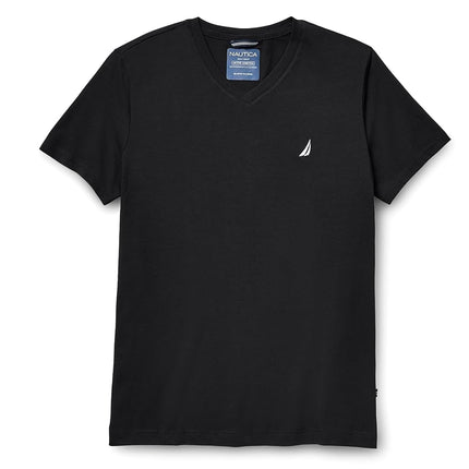 Nautica Men's Short Sleeve Solid Slim Fit V-Neck T-Shirt, True Black, Large