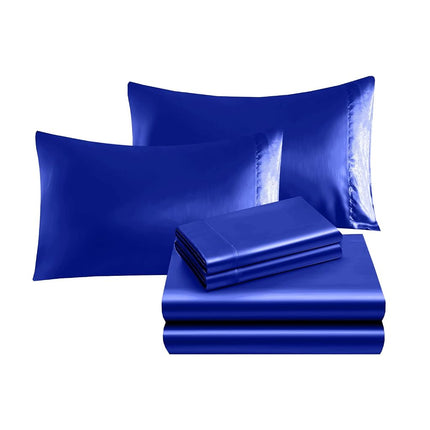 Elegant Comfort Luxurious 4-Piece Silky Satin Sheet Set, Skin and Hair Friendly, Wrinkle, Fade, Stain Resistant with Deep Pockets Fitted Sheet, Cooling Soft Satin Sheet Set, Twin, Royal Blue