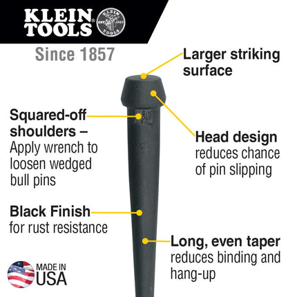Klein Tools 3256 Broad-Head Bull Pin Made of Forged, Heat-Treaded Steel with Black Finish, 1-1/16-Inch