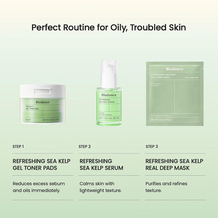 BIODANCE Refreshing Sea Kelp Serum, Oil & Sebum Control, Soothing, Calming Serum for Oily & Combination, Sensitive Skin, Korean Skin Care | 1.01 fl.oz x 1 ea