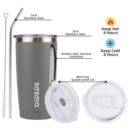 BJPKPK 20 oz Insulated Tumbler with Lid and Straw Stainless Steel Tumblers Coffee Mug Thermal Cup for Women and Men,Gray