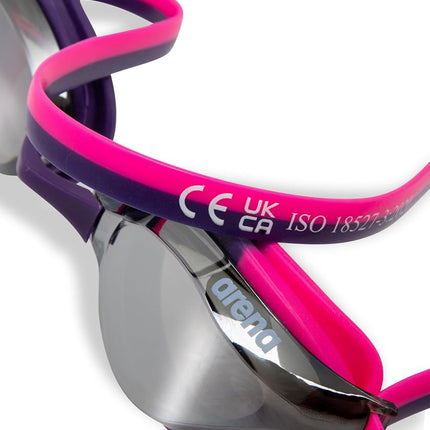 ARENA Unisex Kids Junior Python Swim Racing Goggles for Swimming Ages 6 to 12 Young Competitive Swimmers, Small Frame, Anti-Fog Mirror Lens, Silver/Shocking Pink/Plum