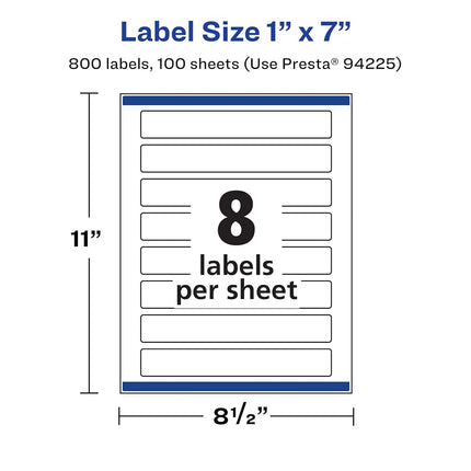 Avery Matte White Rectangle Labels with Sure Feed, 1" x 7", 800 Matte White Printable Labels