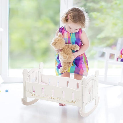 ROBUD Wooden Baby Doll Crib, Baby Doll Bed Toys, Fits Up to 18 Inch Doll Accessories