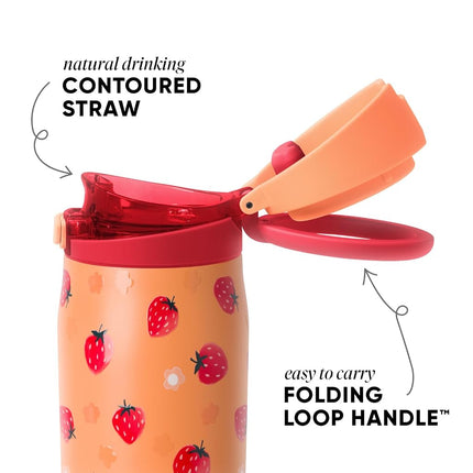 Simple Modern Mesa Loop Water Bottle with Covered Straw and Handle | 30oz Cup Holder Friendly Insulated Stainless Steel Bottles for Travel, Sports and School | Strawberry Fields