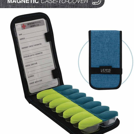Lewis N. Clark Magnetic Folding Pill Organizer Supplement Case for OTC Medicine, Prescription Vitamins-14 Slots, Turquoise