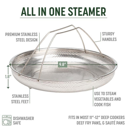 Goodful All-in-One Pan Steamer Basket, Premium Stainless Steel Construction, Dishwasher Safe, Perfect for Steaming Vegetables, Full Handle for Easy Use
