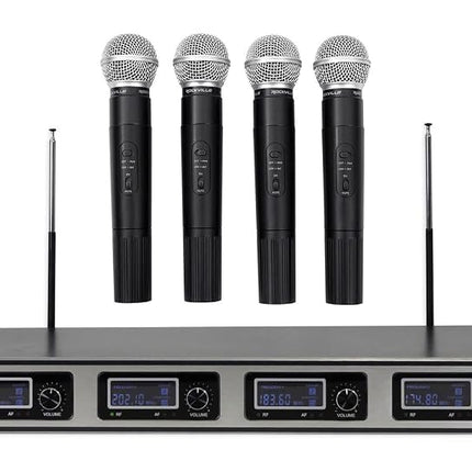 Rockville RWM4200VH VHF Wireless Quad HandHeld Microphone System with LCD Display