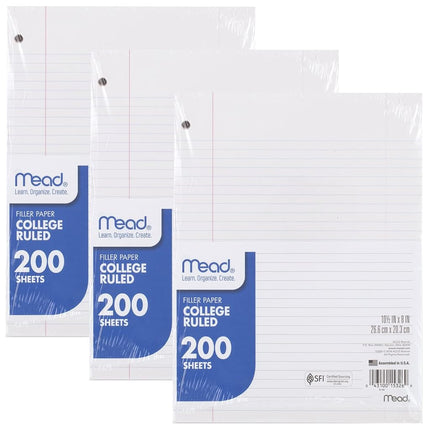 Mead Loose Leaf Paper, 3 Pack, Notebook Paper, Col