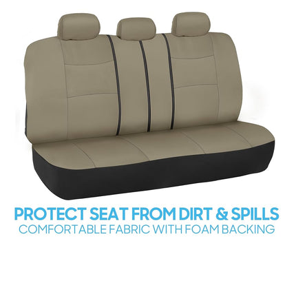 BDK PolyPro Seat Covers Full Set in Solid Beige – Front and Rear Split Bench Seat, Easy to Install for Auto Trucks Van SUV Car