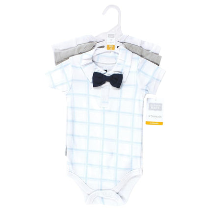 Hudson Baby Unisex Baby Cotton Bodysuits, Plaid Little Man Polo, 9-12 Months, Plaid Little Man Polo, 9-12 Months