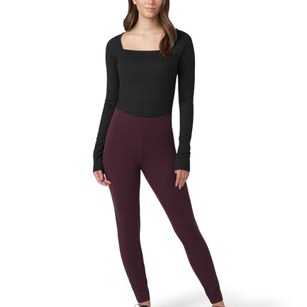 HUE Women's Ultra Leggings with Wide Waistband, Full and Capri Length, Black Cherry, XS
