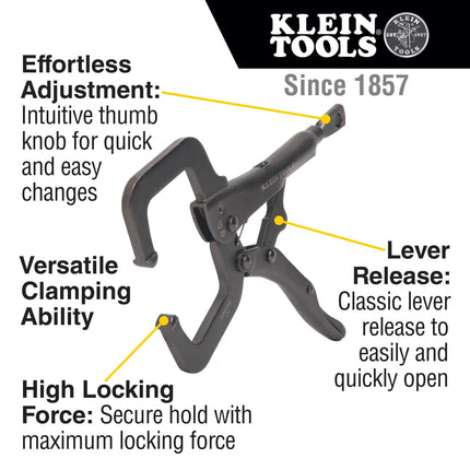 Klein Tools 38664 Locking Pliers Set, C-Clamp 6-Inch, Long Nose 6-Inch, Curved Jaw 10-Inch, High Torque, Molded Grips for Clamping and Gripping 3-Piece
