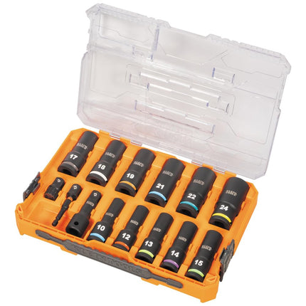 Klein Tools 65111IMPCTM KNECT Deep Well Impact Socket Set, 1/2-Inch Drive, Metric, Color Coded, MODbox Case, Impact Adapter and Extension, 14-Piece