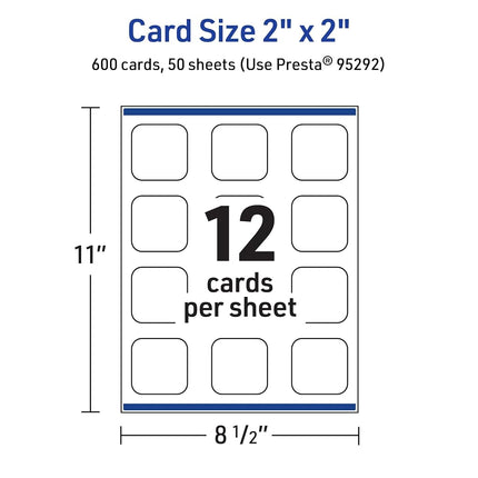 Avery Printable Square Cards with Rounded Corners, Sure Feed Technology, 2" x 2", Matte White Cardstock, Print-To-The-Edge, Laser/Inkjet Printable, 600 Total, Great for Business and Thank You Messages