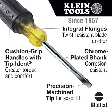 Klein Tools 602-4 1/4" Keystone Tip X 4" Round Shank Screwdriver