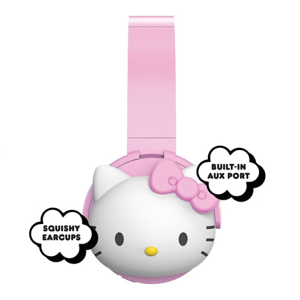 Hello Kitty 2-in-1 Wireless Bluetooth Headphones with Wired Earbuds - Foldable, Adjustable & Padded Headband, Onboard Controls, Squishy Ear Cups, Aux Cable Connectivity, Handsfree Calling
