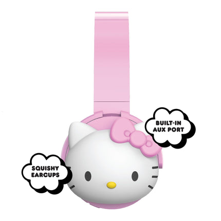 Auriculares Bluetooth inalámbricos 2 en 1 de Hello Kitty con auriculares con cable - Plegables, diadema ajustable y acolchada, controles integrados, auriculares blandos, conectividad de cable auxiliar, llamadas manos libres