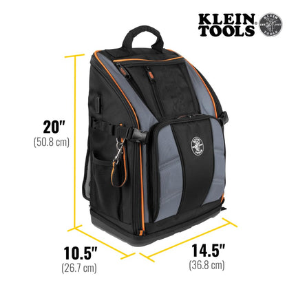 Klein Tools 62482 Tool Backpack, Tool-Station Pro Heavy-Duty Organizer with 27 Pockets, Large Interior, Molded Bottom, Electrician Tool Bag