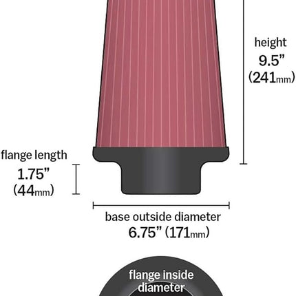 K&N Universal Clamp-On Air Filter: High Performance, Premium, Washable, Replacement Filter: Flange Diameter: 4 In, Filter Height: 9.5 In, Flange Length: 1.75 In, Shape: Round Tapered, RU-5045