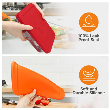 Sophico 6 Cup Rectangle Silicone Storage Cover Lids Replacement for Pyrex 7211-PC Glass Bowls, Container not Included (Orange)