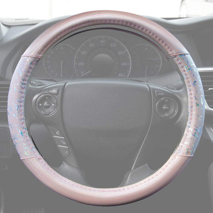 Funda para volante Carbella con brillo reluciente, acabado brillante, apta para volantes de 14.5 a 15 pulgadas, brillante con purpurina - Rosa Craquelado