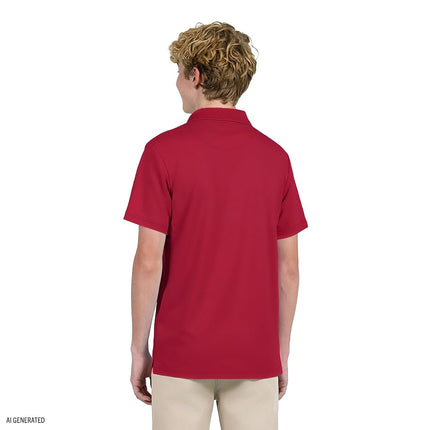 IZOD Boys' School Uniform Short Sleeve Polo Shirt, Button Closure, Moisture Wicking Performance Material, Red, 8 Husky