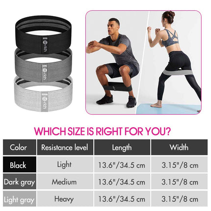 Resistance Bands, Fabric Booty Exercise Bands 3 Set, Heavy Gym Bands for Women and Men, Thick Non-slip Fitness Loops for Glute Legs Hip HIIT Workout, Mes Pouch Included (Color 1)
