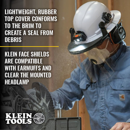 Klein Tools 60473 Tinted Face Shield for Safety Helmet and Cap-Style Hard Hat, Impact Rated, Anti-Fog, Full Face, Low-Profile Design for Grinding