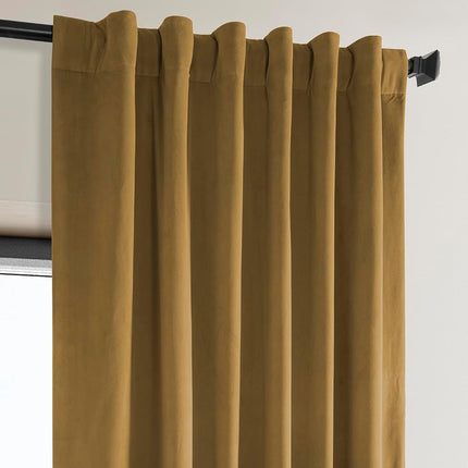HPD Half Price Drapes Heritage Plush Velvet Curtains 84 Inches Long Room Darkening Curtains for Bedroom & Living Room 50W x 84L, (1 Panel), Retro Gold