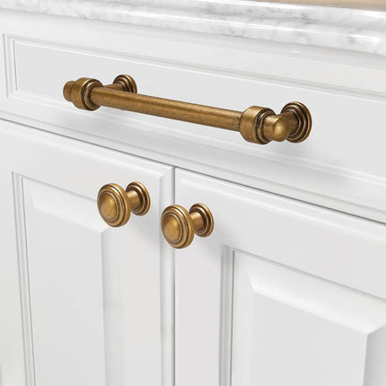 POVEFONK 10 Pack 6-1/4 inch(160mm) Antique Brass Kitchen Cabinet Handles Cabinet Pulls Vintage Drawer Pulls Aged Gold Bronze Kitchen Cabinet Hardware