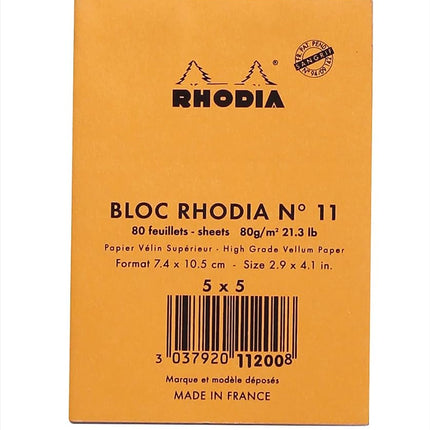 RHODIA 11200C - Stapled Notepad N°11 Orange - A7 - Small Squares - 80 Detachable Sheets - 80g Clairefontaine Paper - Soft, Resistant and Waterproof Coated Card Cover - Basics
