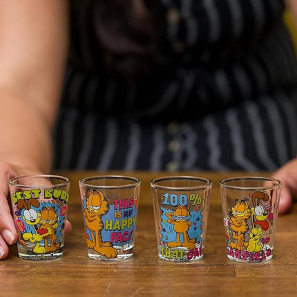 Silver Buffalo Garfield and Odie, 4 Pack Mini Glass Set, 1.5oz