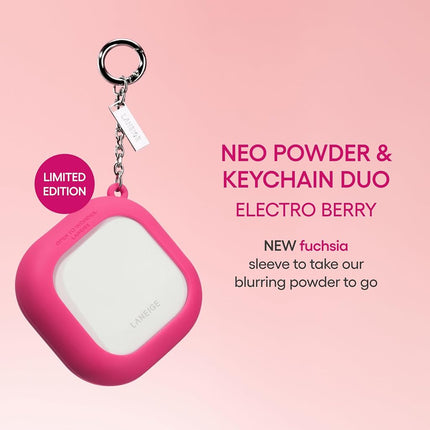 Laneige Neo Blurring Powder & Keychain Duo | Clip-On K-Beauty Setting Powder | Shine Control, Pore Blurring, On-the-Go Touch Ups | Electro Berry