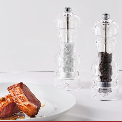 Peugeot - Nancy Manual Salt & Pepper Mill Set - Adjustable Grinders - Acrylic, Clear, 12 cm