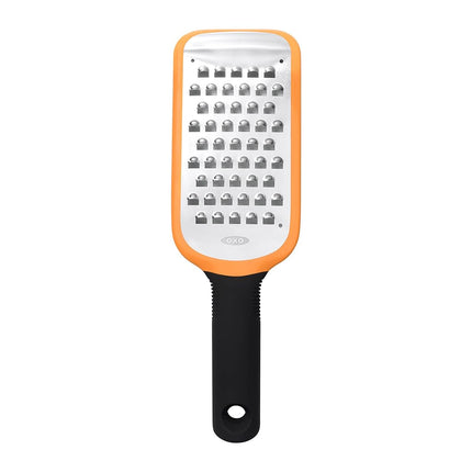 OXO Good Grips Etched Coarse Grater, Sharp Stainless Steel Blade for Cheese, Vegetables and More, Non-Slip Foot, Comfortable Soft Handle, Snap-On Cover, Handheld Kitchen Grater