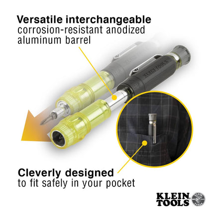 Klein Tools 80037 Screwdriver Tool Set, Multi-Bit Pocket Precision and Adjustable Length Stubby Screwdriver, 2-Piece, Black/Yellow
