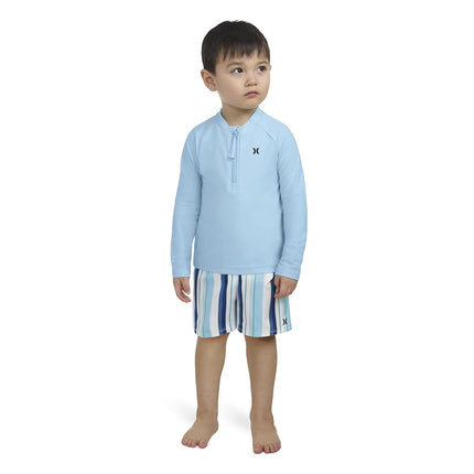 Ensemble deux pièces maillot de bain anti-UV Hurley pour bébé et tout-petit, manches longues, bleu hollandais/rayé, 12 mois