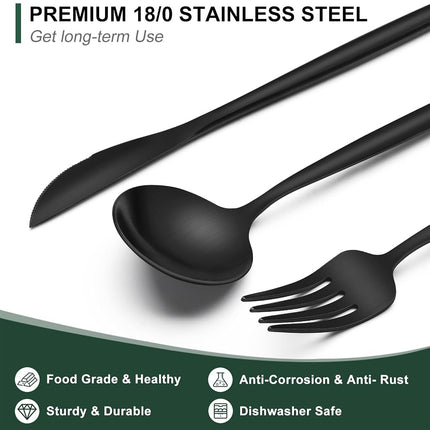 Wildone Matte Black Silverware Set 20 Piece, Stainless Steel Flatware Set Service for 4, Cutlery Utensil Sets for Home Restaurant, Include Knife Fork Spoon Set, Dishwasher Safe