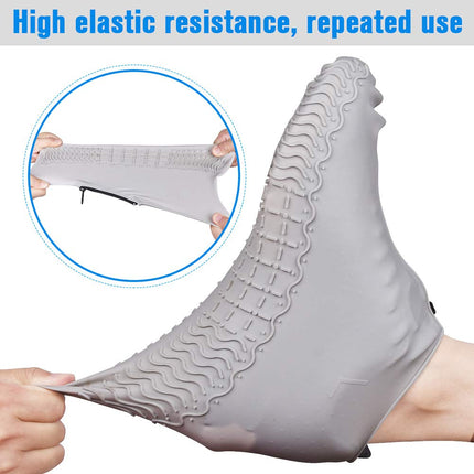 Shiwely Waterproof Shoe Covers, Silicone Reusable Shoe Cover Non-slip Durable Zipper Elastic Rain Cover Protection for Men Women (M (Women 5.5-7.5, Men 5-6.5), Grey)