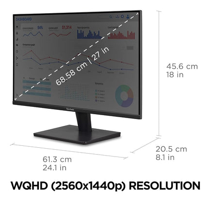 ViewSonic VA2715-2K-MHD 27-inch 2K WQHD Monitor with Frameless Design 2x HDMI, DisplayPort, Speakers, Eye Care for Work and Study at Home
