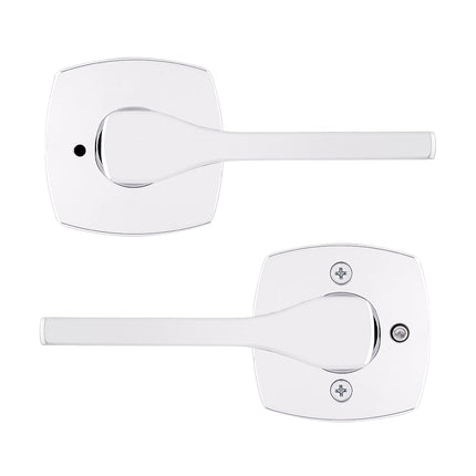 Poignée de porte intérieure Kwikset Tripoli avec serrure intimité, poignée de porte pour salle de bain et chambre à coucher, levier réversible en chrome poli sans clé