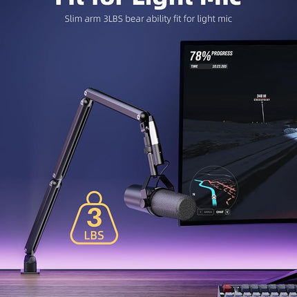 TODI Mic Arm, Microphone Arm Rotatable for Light Mics, Storable Desk Mic Stand for Bear 3LB with Mount Clamp, Mic Stand Boom Arm with Cable Channel with 3/8'' 5/8'' Thread for Podcast, Gaming