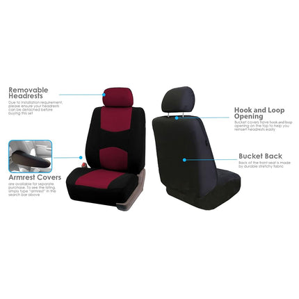 FH Group Flat Cloth Seat Covers Front Seat and Solid Rear Bench Full Set with Gift - Universal Fit for Cars, Trucks & SUVs (Burgundy)