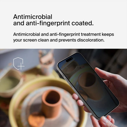 Belkin ScreenForce TemperedGlass Treated Privacy Screen Protector for iPhone 15 Pro Max - Slim & Scratch-Resistant - Includes Easy Align Tray for Bubble Free Application